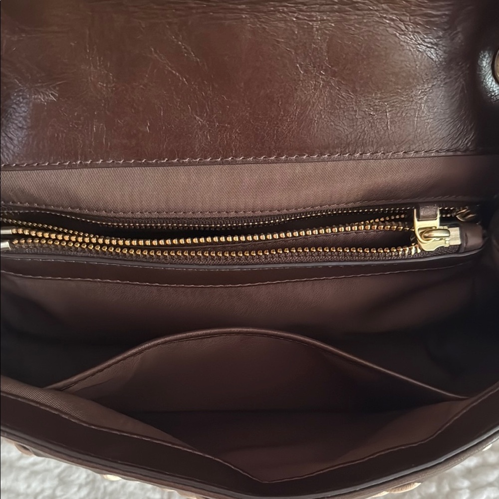 Tory Burch Fleming Brown and Cream Quilted Shoulder Bag - Picture 10 of 12